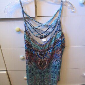 Venus Beaded Camisole Tank Top  CrissCross Back straps.  Size Large Multi Color